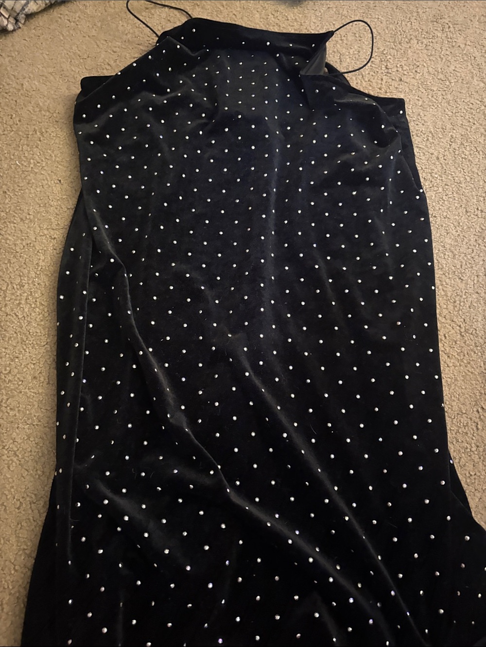 H&M Black Velvet Maxi Dress with Rhinestone Dots
